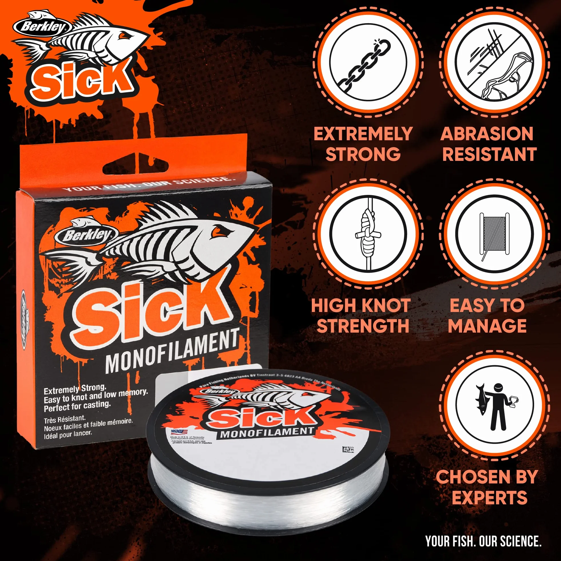 Berkley Sick Nylon Fil de Pêche Monofilament Solide Résistant à l'Abrasion