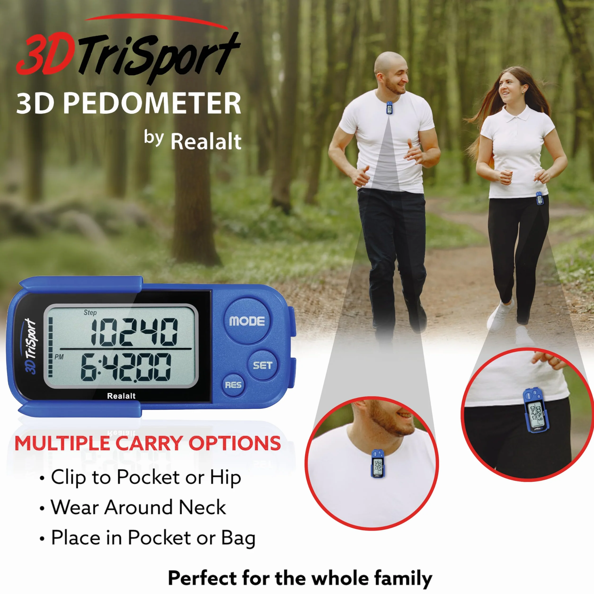 Realalt 3DTriSport Podomètre 3D précis Portable avec Clip et Sangle