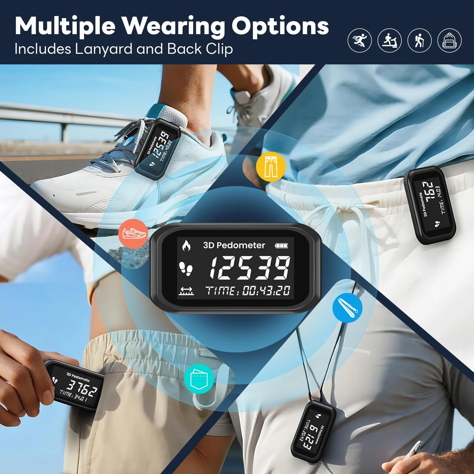 Podomètre Non Connecté Précis à Clipser, Compteur de Pas avec Grand Écran LCD, pour Marche Course Jogging Randonée