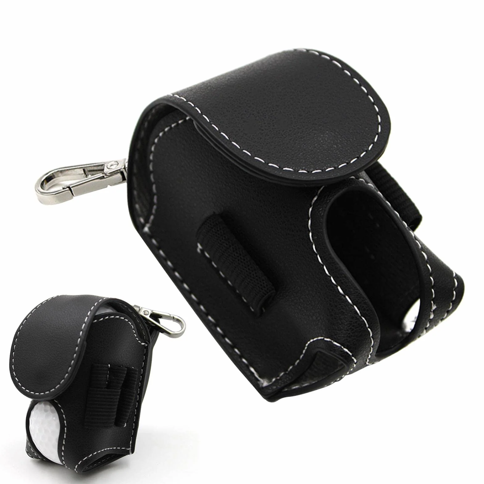 Pochette porte-balle de golf en cuir noir - Étui ceinture pour 2 balles et 4 tees