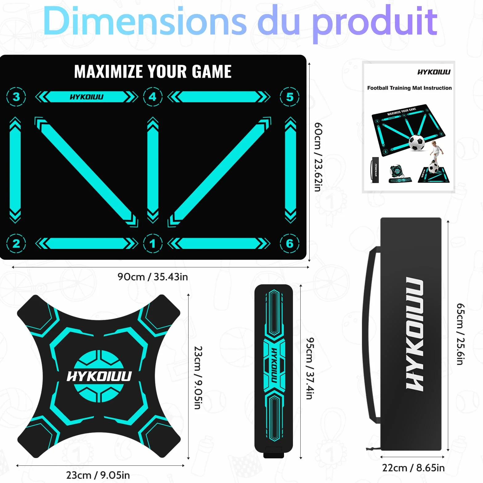 Tapis Foot Entrainement 90x60cm Pas De Foot Ball & Contrôle du Ballon Dribble Football