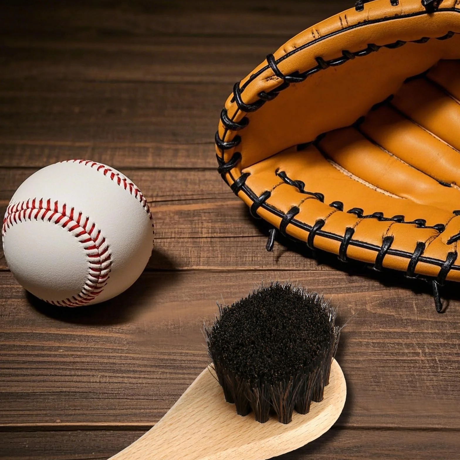 Brosses à Récurer pour Gants Baseball Poils de Cheval Doux Noirs et Blancs