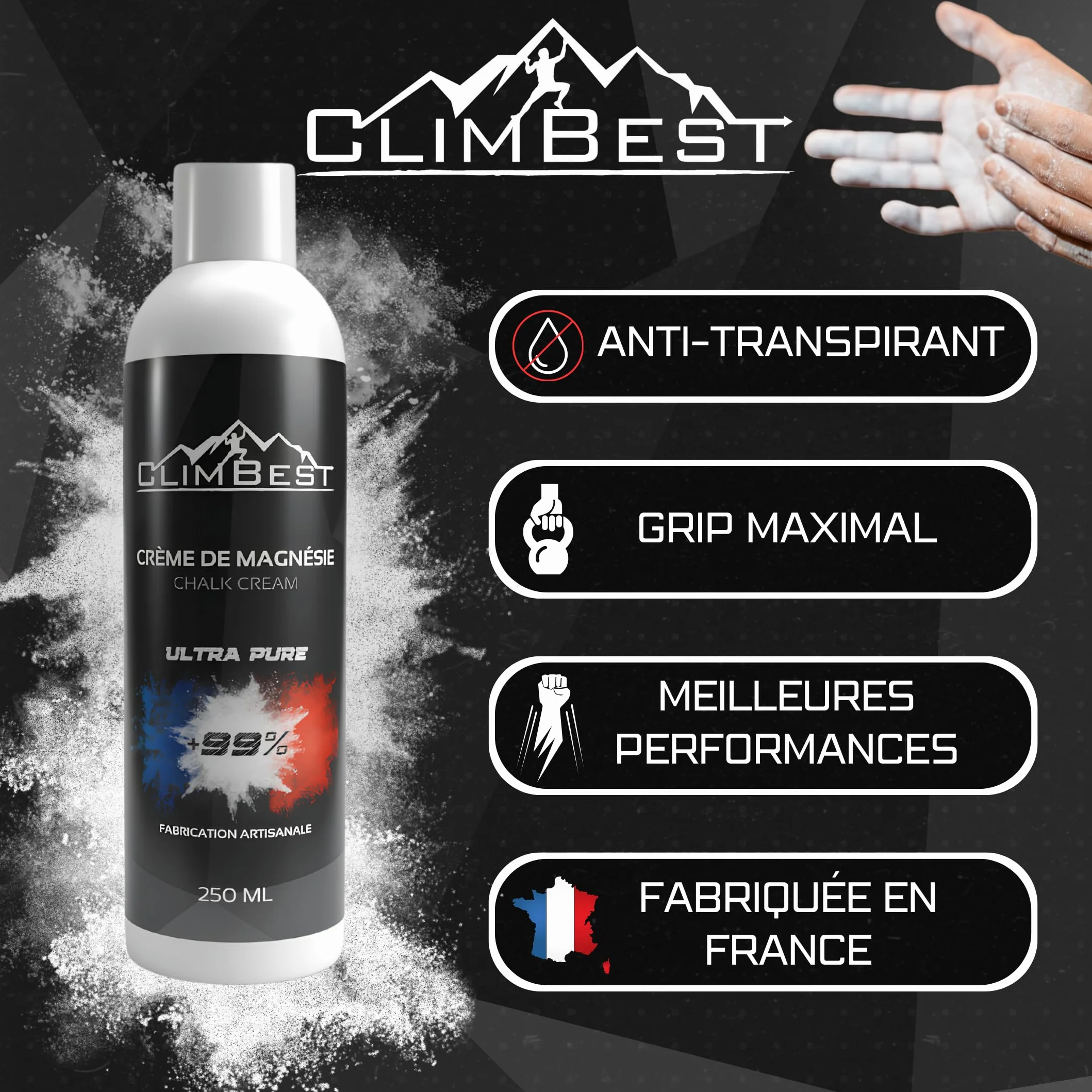 Magnésie Liquide Ultra Pure 250ml 500ml 1L Escalade Gymnastique Musculation Fabriquée en France