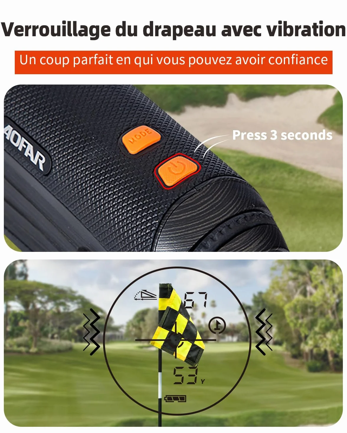 AOFAR GX-2S Pro Télémètre Laser Golf Chasse 1000Y Compensation Pente Verrouillage Drapeau Vibration Distance Horizontale Angle Haute Précision
