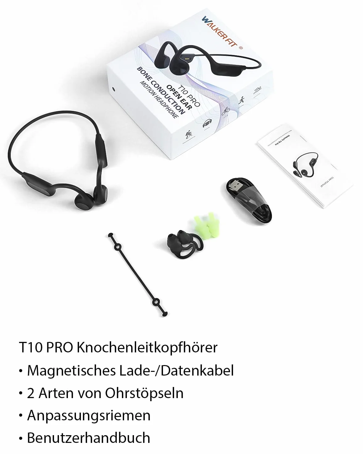 WalkerFit Casque Conduction Osseuse Bluetooth 5.4 Étanche IPX8 MP3 Intégré 32Go Écouteur Sport sans Fil Open Ear Léger