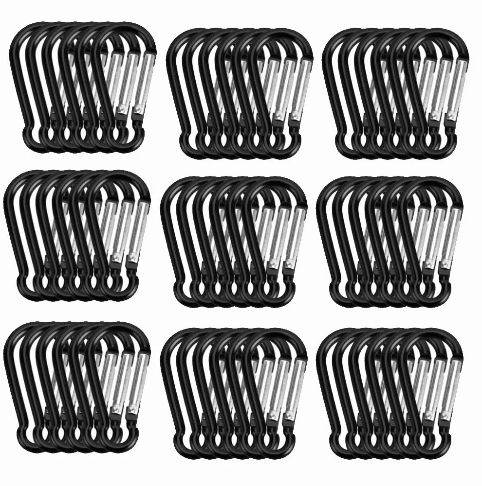 Mini Mousqueton Porte-clés en Alliage d'aluminium Noir 100 Pièces pour Camping Randonnée Pêche