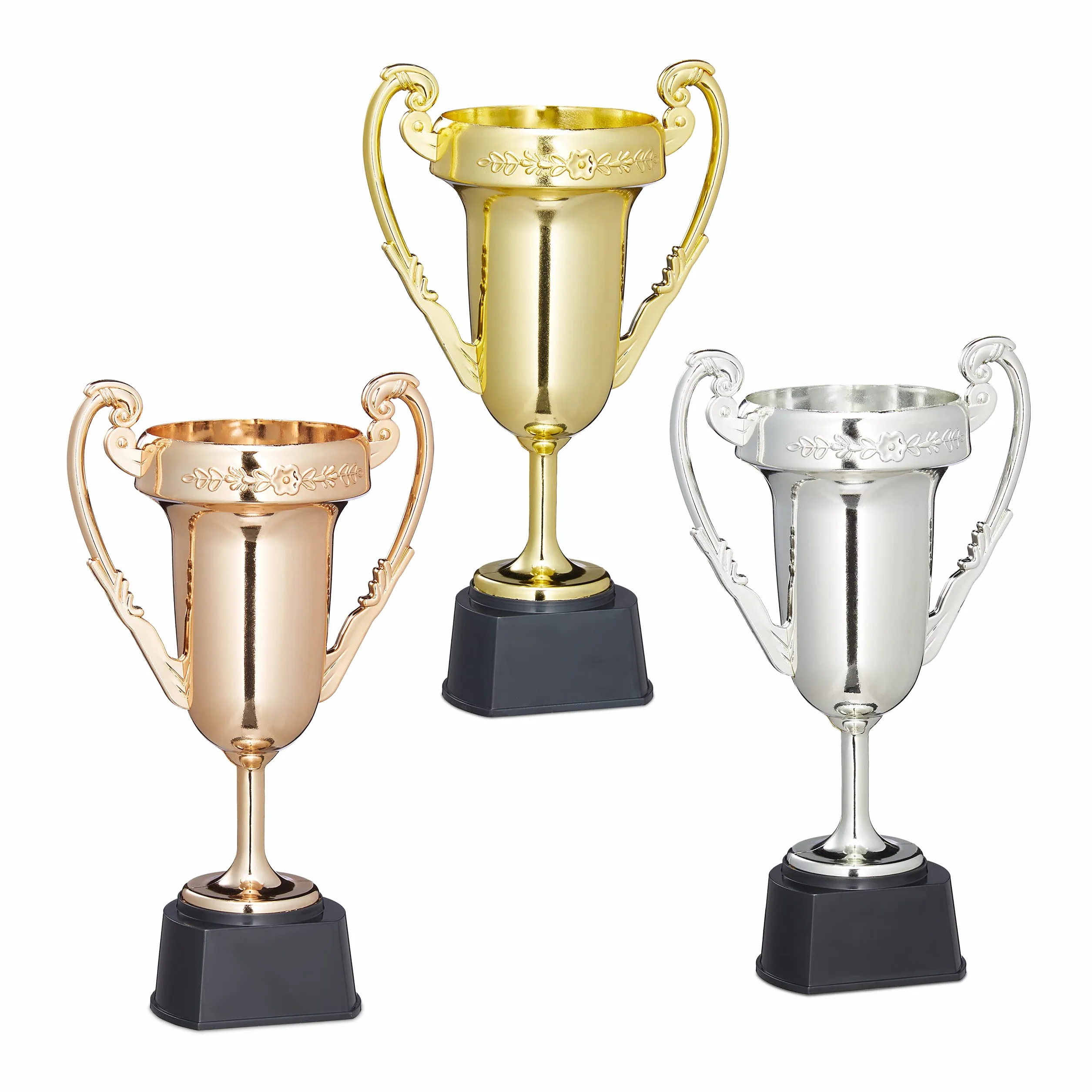 Relaxdays Trophée Lot de 3 Coupe sans Inscription à Anse Plastique