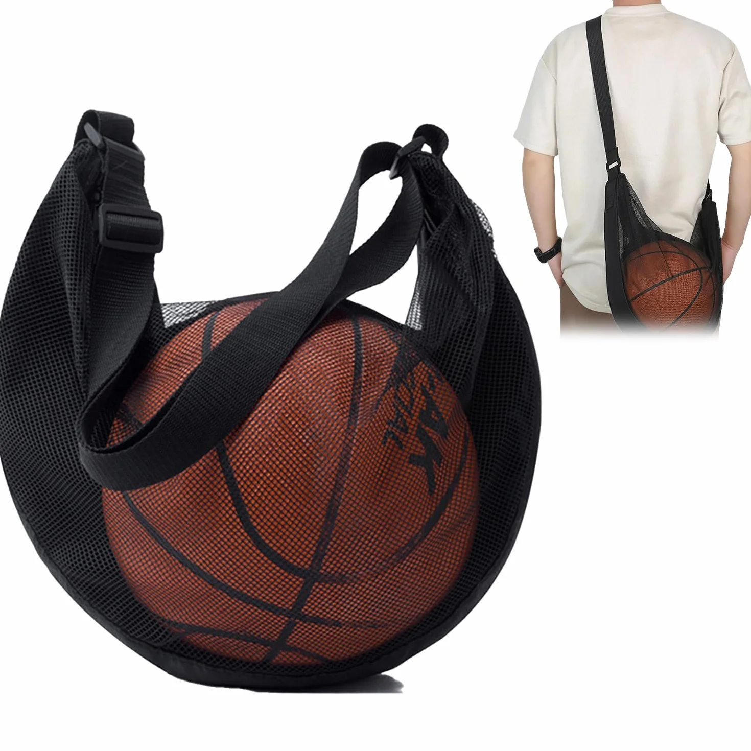 Sac de sport en maille filet WUBAYI avec mousqueton pour basket-ball football