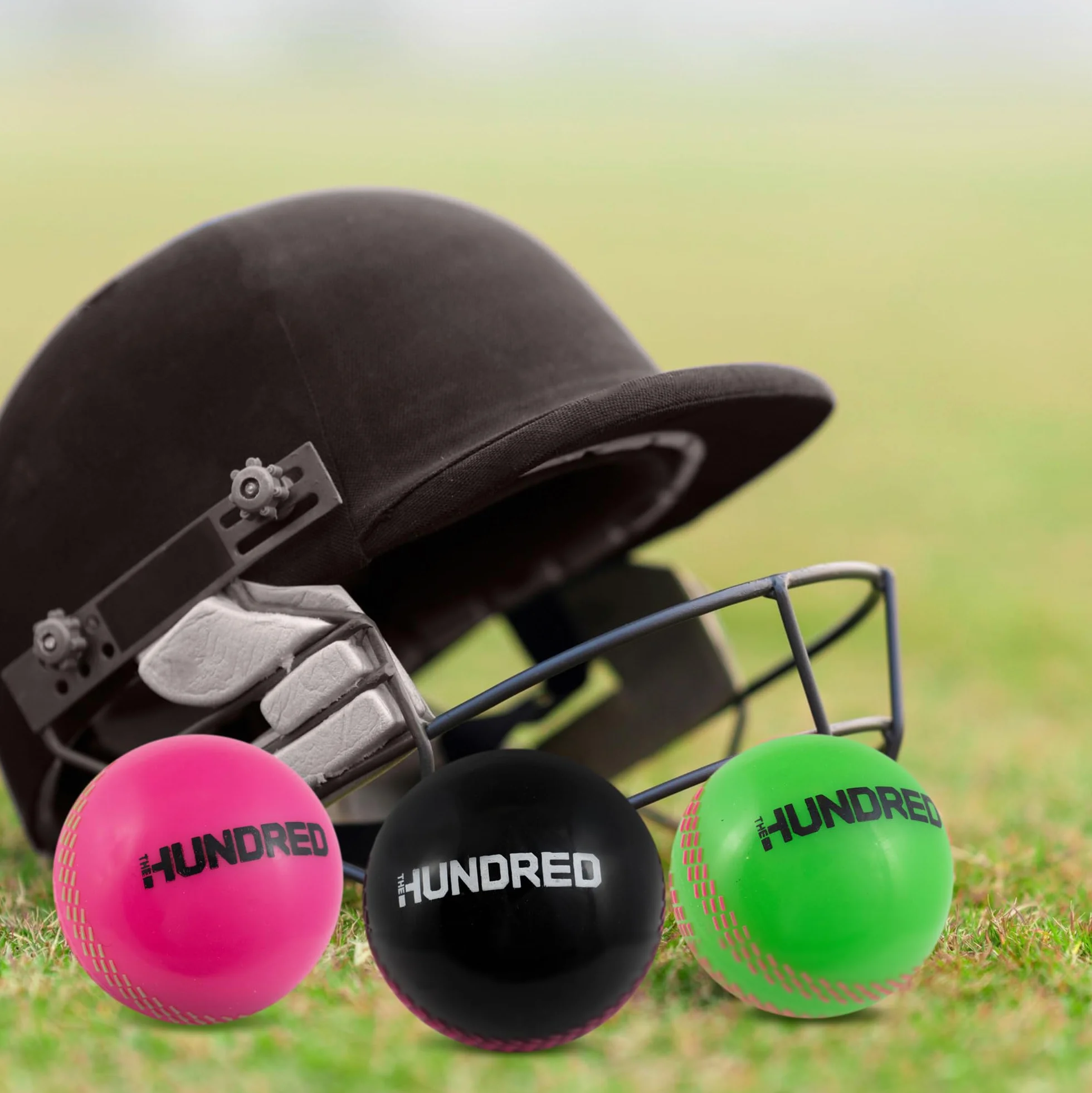 Hy-Pro Lot de 3 balles d'entraînement The Hundred Windball, vert, rose, noir, équipement de cricket