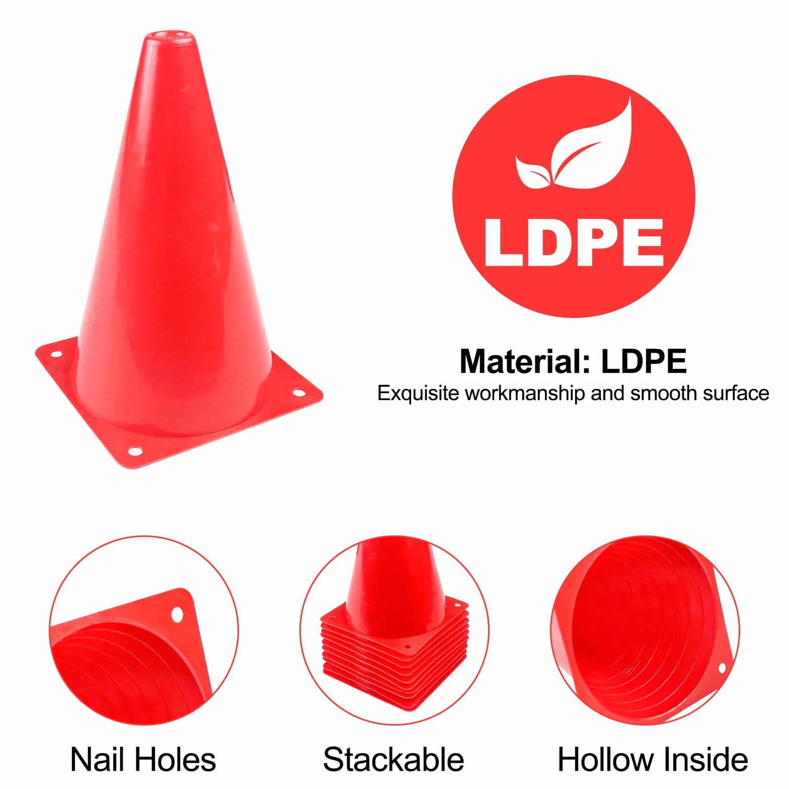 Fousenuk 10 Pièces Cônes de Signalisation 18cm, Cônes d'Entraînement de Football, Plots de Marquage en Plastique