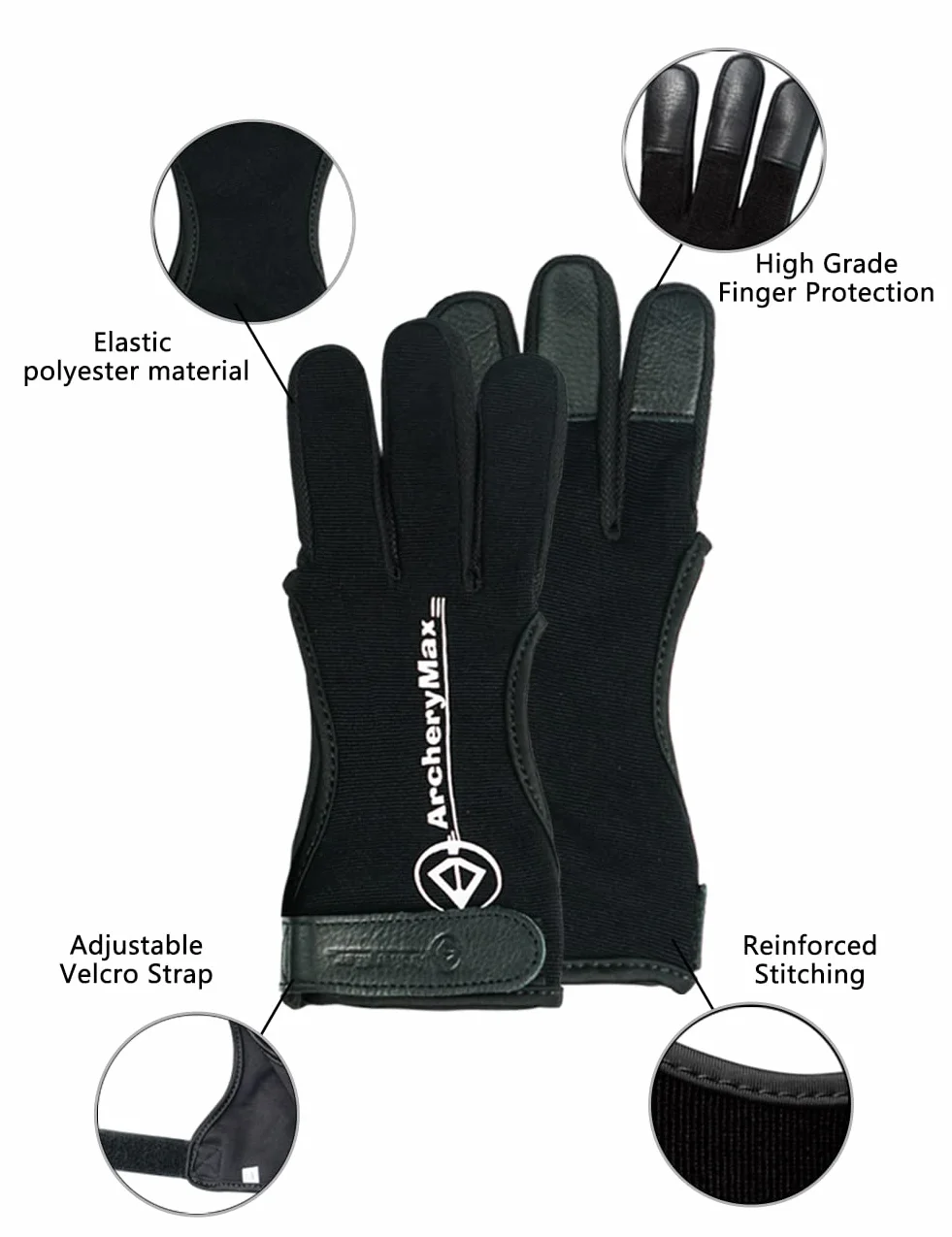 Gants de tir à l'arc à 3 doigts pour enfants adolescents adultes