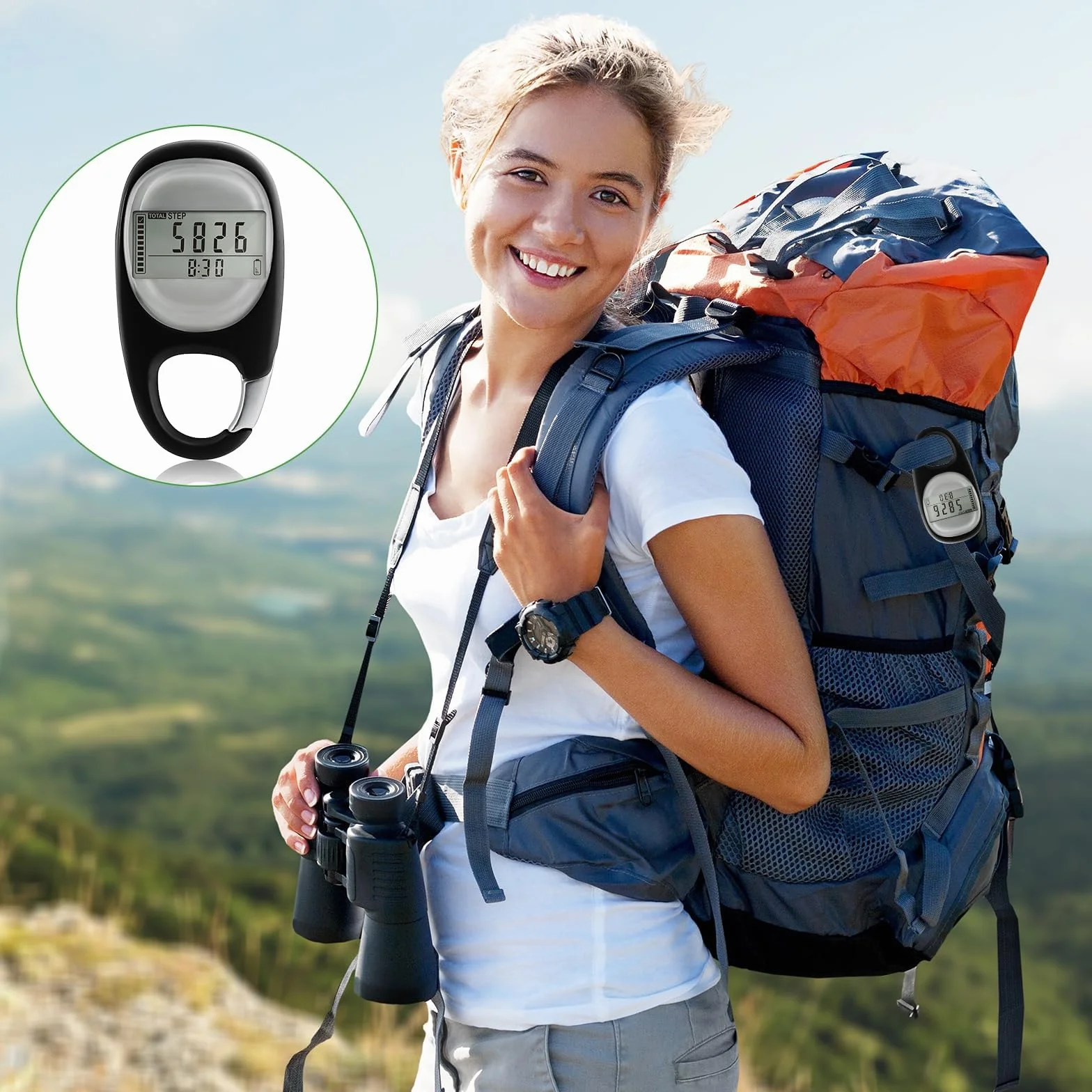 Montre Podomètre 3D Précision Compteur de Pas avec Mousqueton Enregistre Pas Distance Calories Suivi Activité Fitness Enfants Seniors