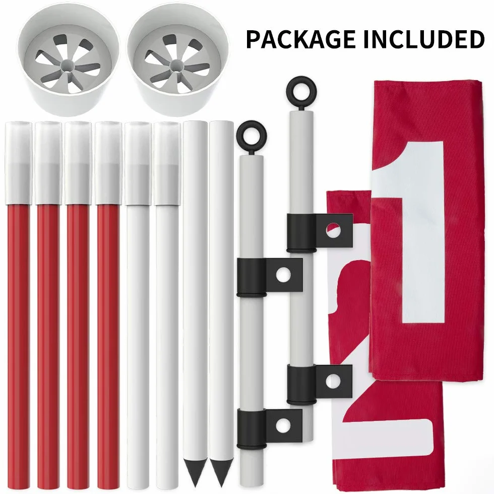 Lot de 2 drapeaux de golf Yard Pro 1,8 m fibre de verre antirouille 5 sections amovible
