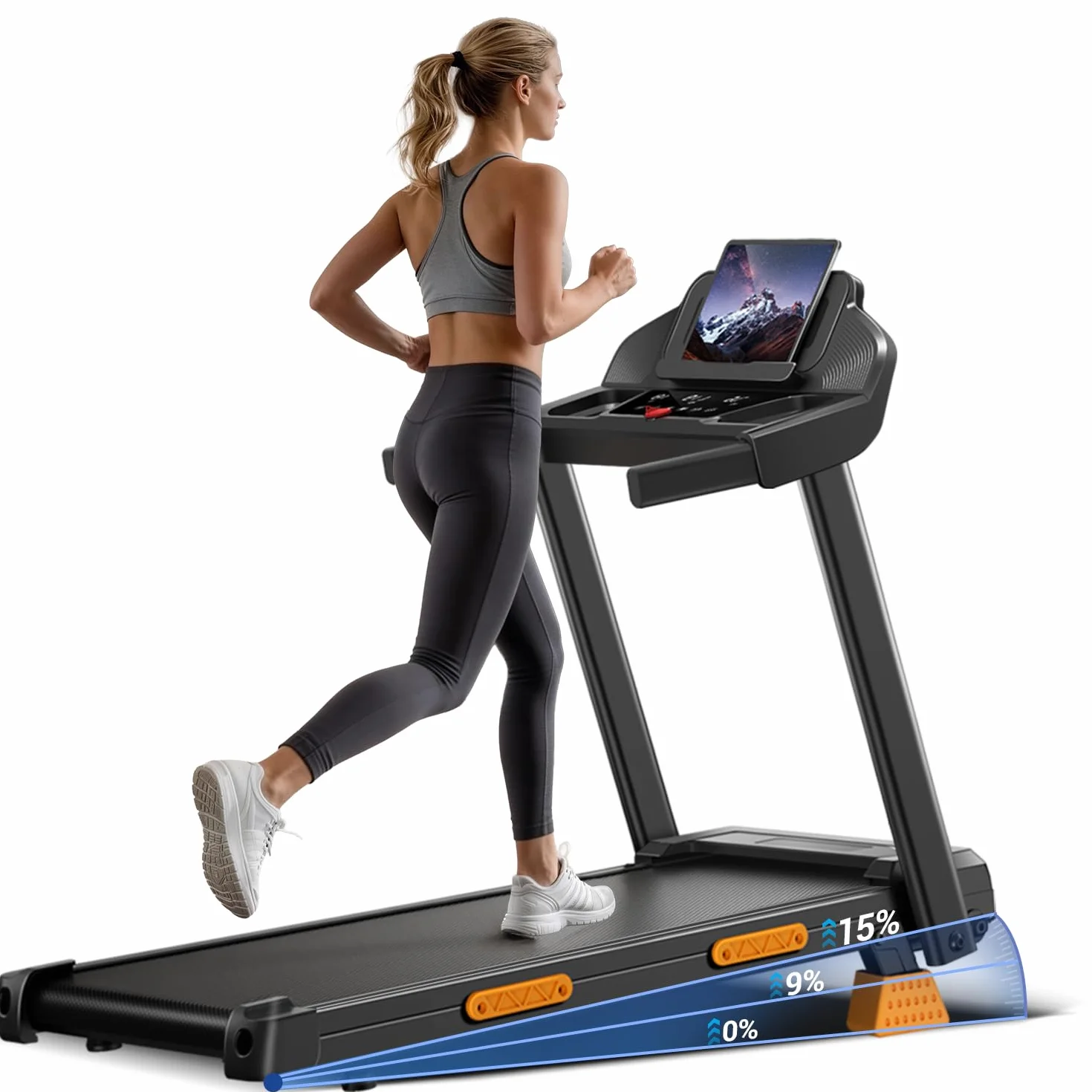 LONTEK Tapis de Course Pliable Inclinable 15% 12KM/H avec Moteur 3,0 CV Charge Max. 136KG