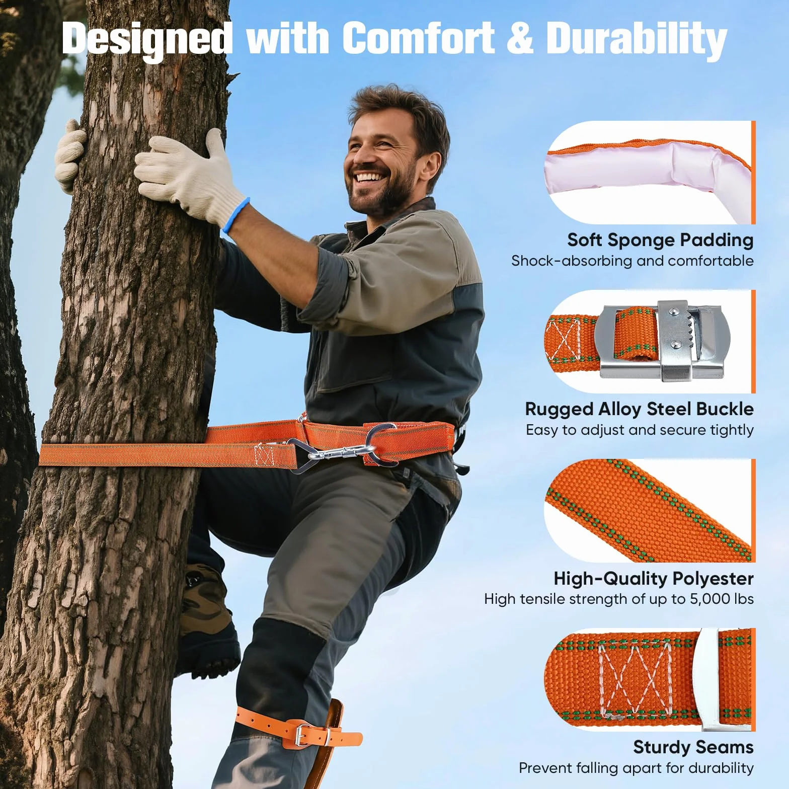 Outil d'escalade d'arbre réglable en hauteur 40-45 cm, renforcement vertical, cravate pied d'arbre