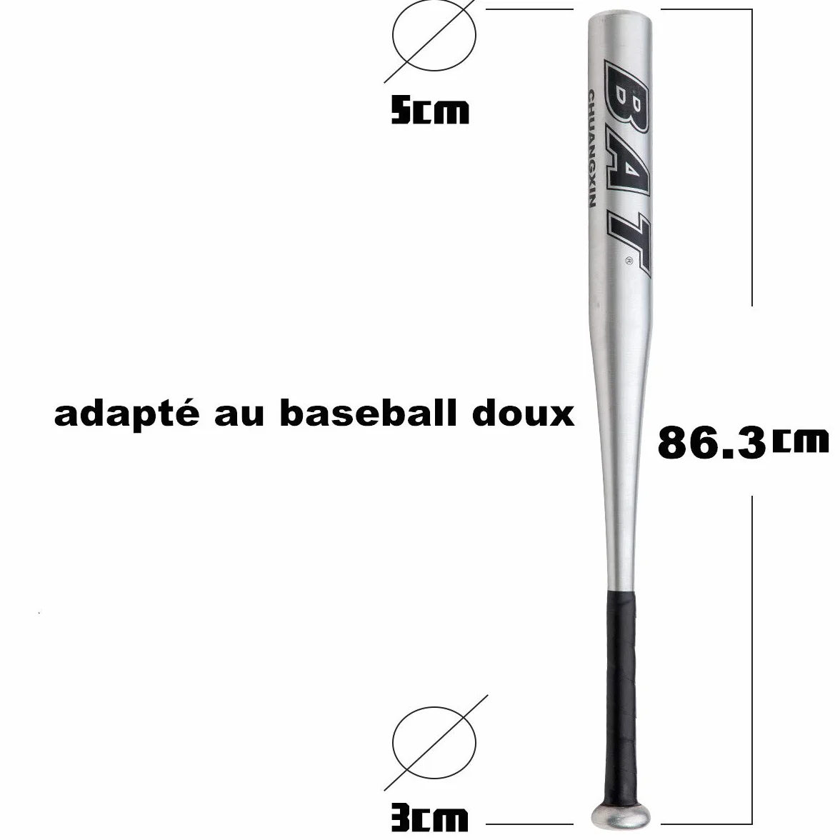 Batte de Baseball Aluminium 34 Pouces Bleu Noir Argent au Choix Adulte Pro Léger 86cm