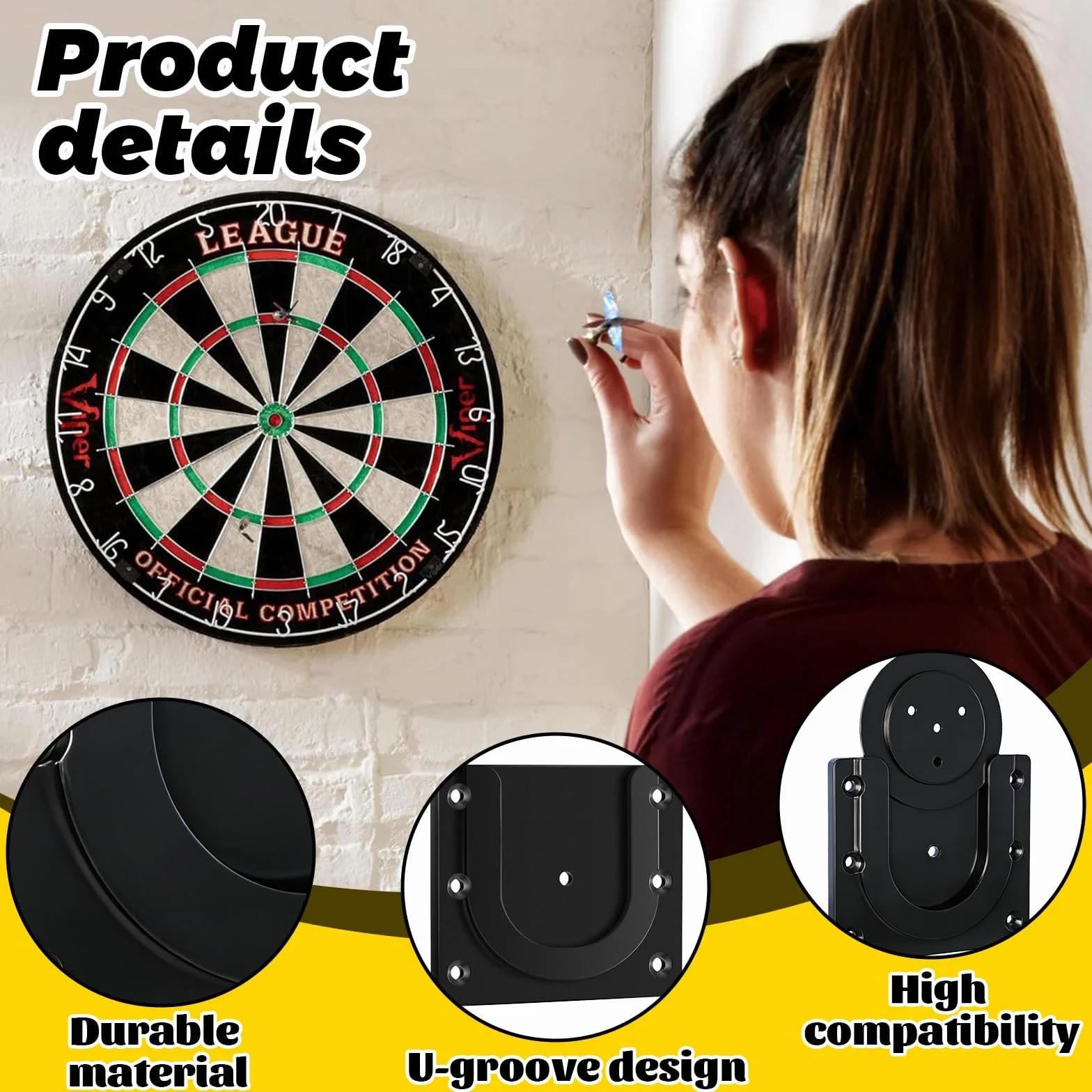 Support de Cible de Fléchettes Professionnel, Kit de Fixation Murale Crochets Supports en U avec Vis