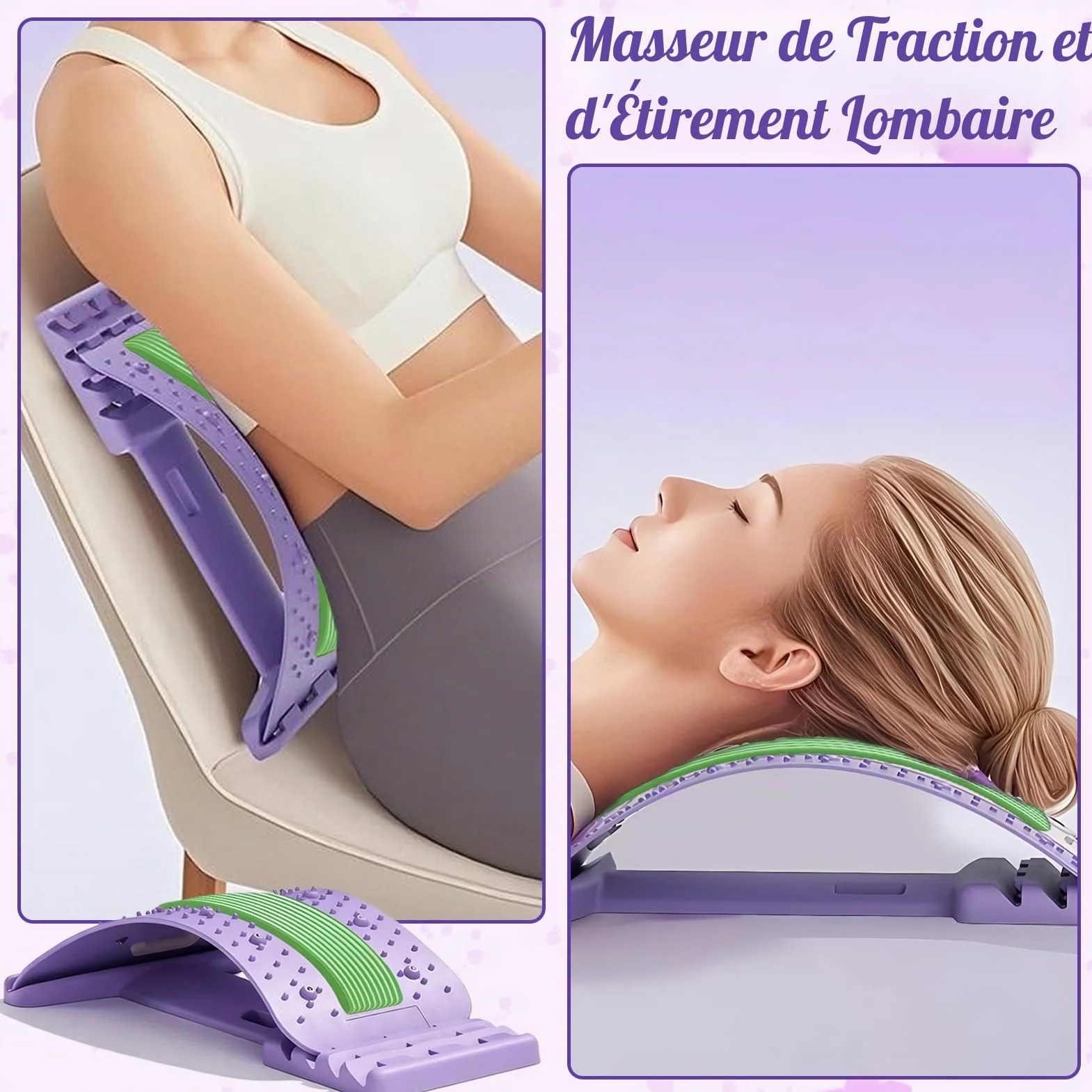 Magic Stretcher Planche de Soutien Lombaire 4 niveaux réglables 10 magnétique Violet