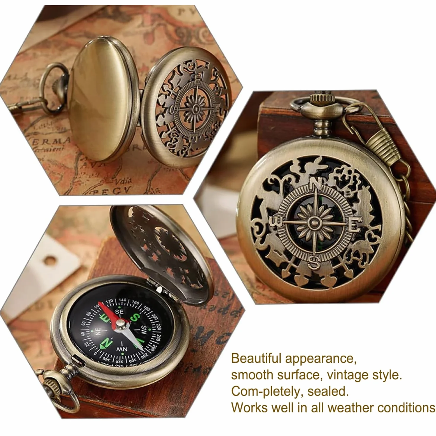 Boussole de Navigation Extérieure Randonnée Survie avec Couvercle Pliant Automatique en Métal Vintage