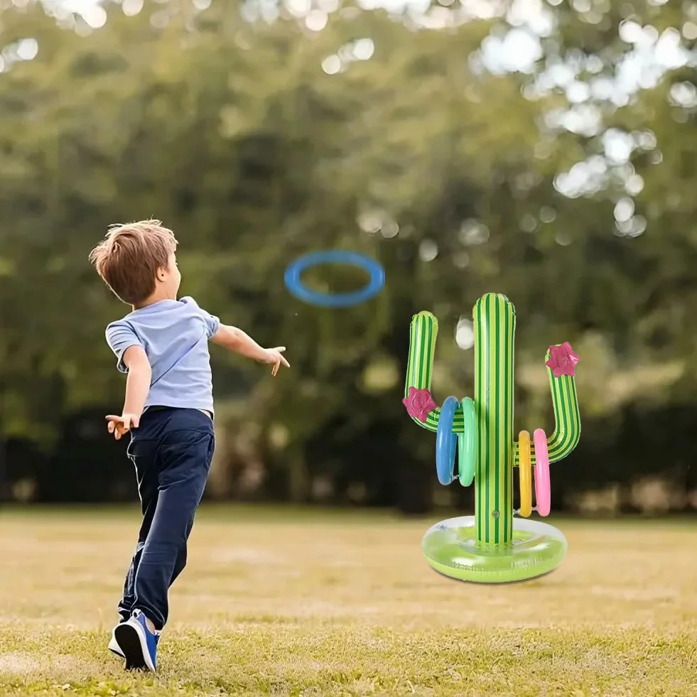 Cactus Gonflable Jeu de Lancer d'Anneau 7PCS Bouée Piscine Jouets d'Eau d'Été