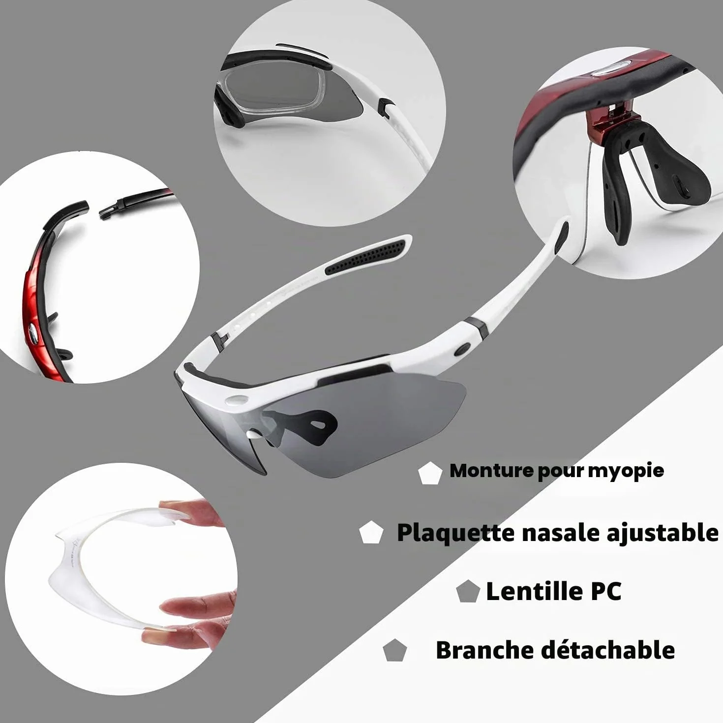 ROCKBROS Lunette de Sport Polarisées Homme Cyclisme VTT Protection UV400 Noir avec 5 Verres Interchangeable