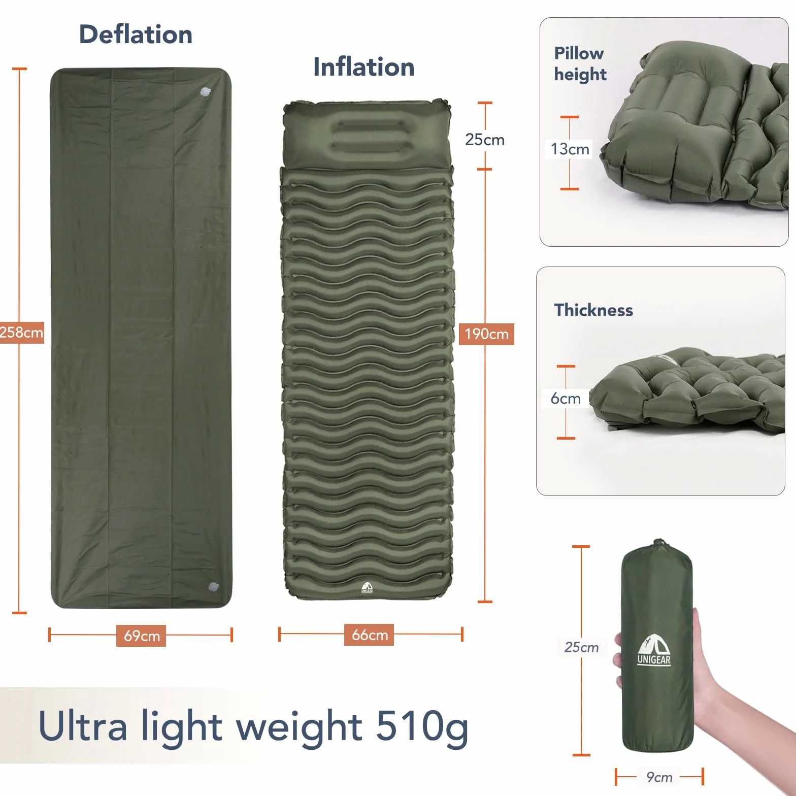 Unigear Matelas de Camping Gonflable Ultraléger Résistant à l'eau