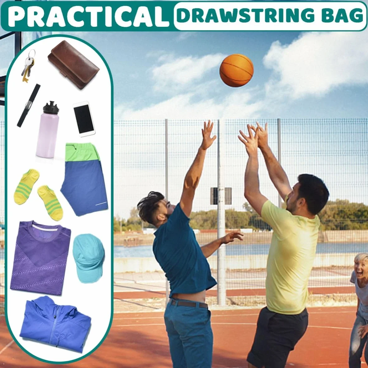 STAY GENT Sac à Dos de Football à Cordon pour Garçons, Sac de Sport avec Filet Détachable, Noir, 42 x 47 cm