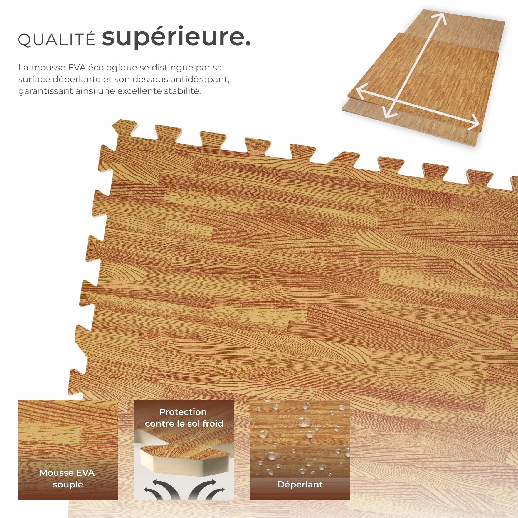 Tapis de sport 12 dalles mousse EVA 61x61x1 cm Isolant thermique acoustique Gym Fitness Yoga Sol salle de sport Effet bois