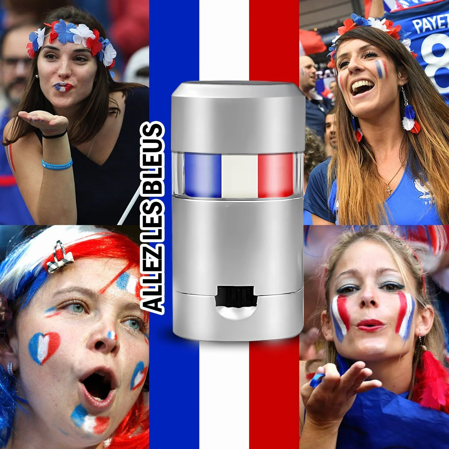 Kit Supporter France Bleu Blanc Rouge Accessoires Tricolore Stick Maquillage Drapeau Bandeau Poignets Lunettes Perruque