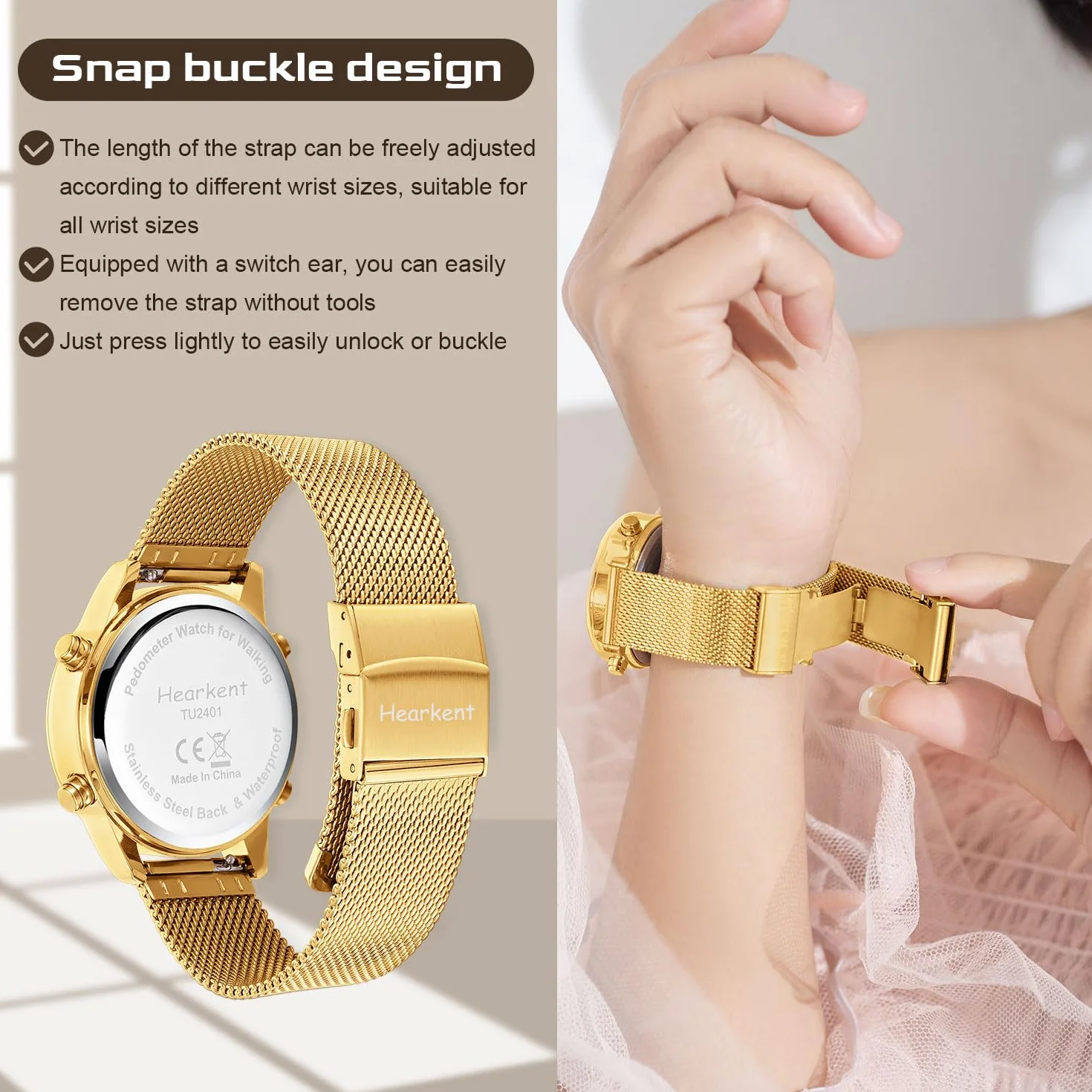Hearkent Montre podomètre femme compteur calories étanche 30 m écran LCD marche activités quotidiennes
