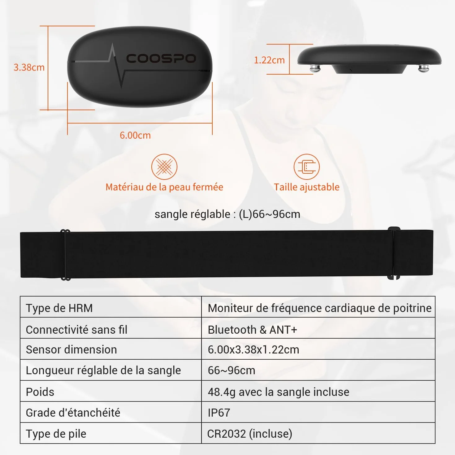 COOSPO H6 Capteur de Fréquence Cardiaque Bluetooth Ant+ Moniteur ECG/EKG