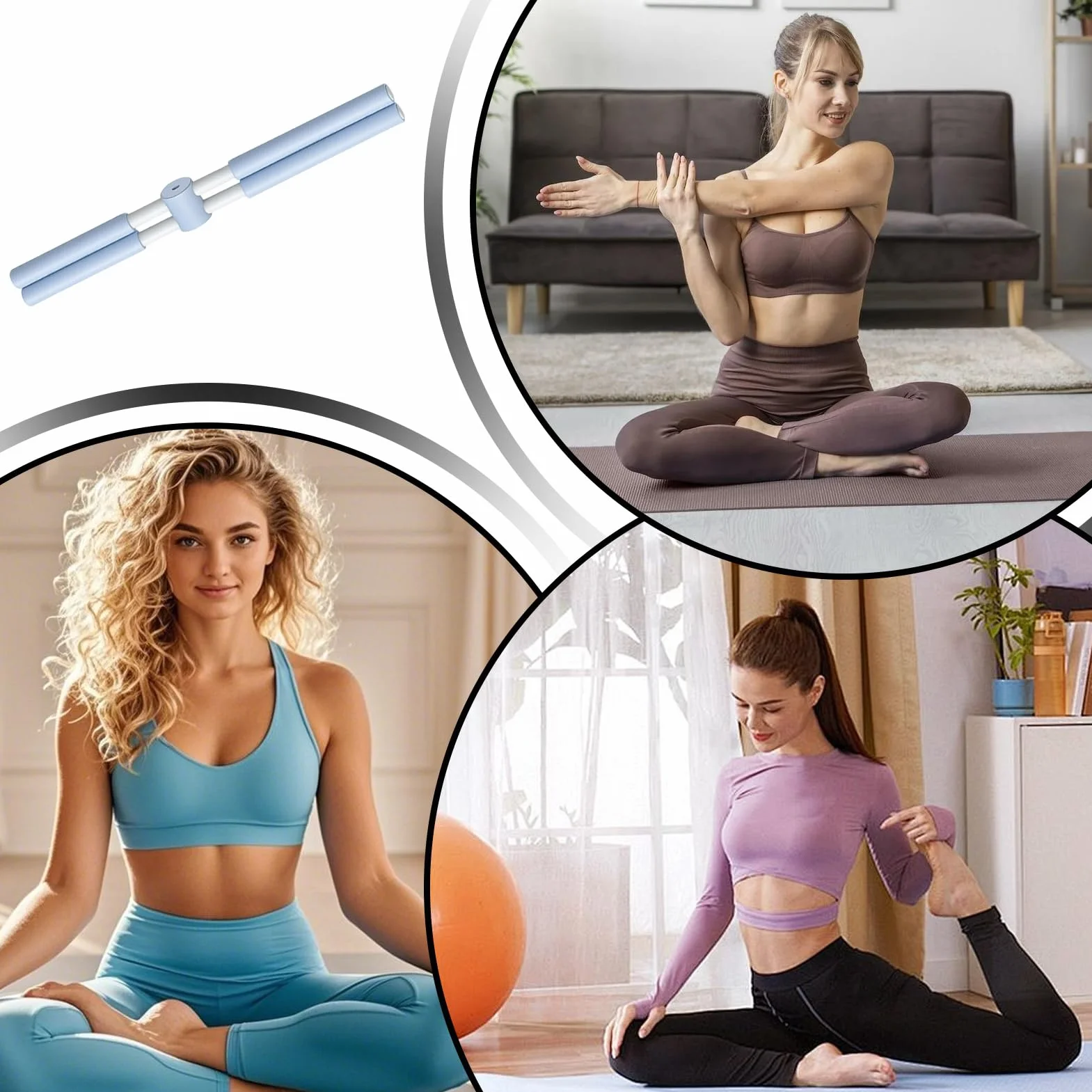 Bâton de Yoga Anti-Bosse Outil d'Étirement pour Dos et Nuque avec Noyau en Acier Inoxydable et Mousse