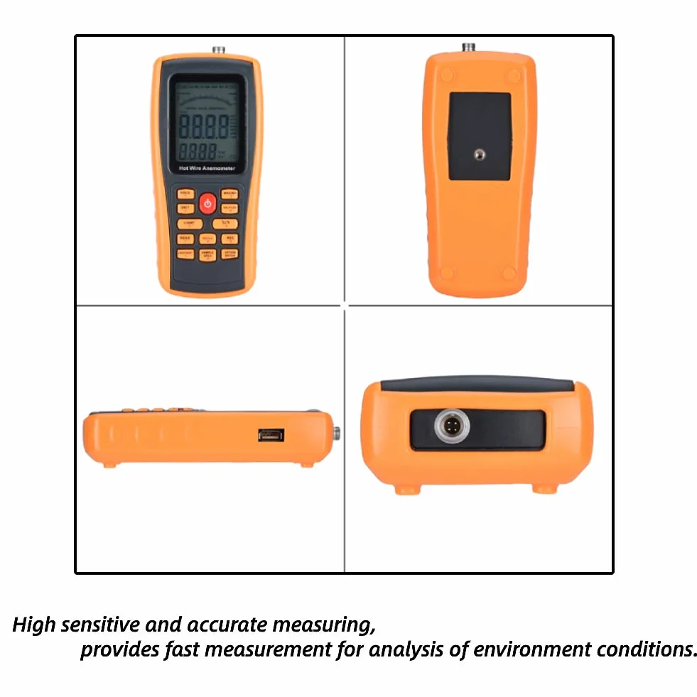 GM8903 Anémomètre LCD Numérique Portable, Jauge de Température du Vent à Fil Chaud