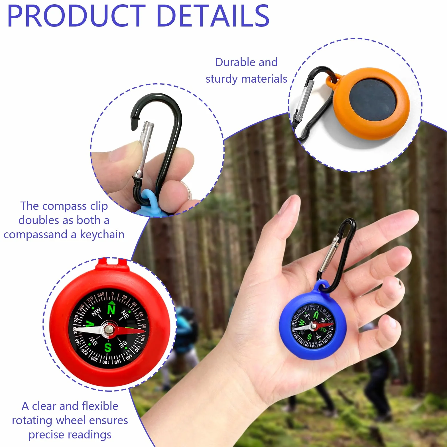 Boussole Enfant Porte clés 6 Pièces Mini Étanche Mousqueton Cadeau Anniversaire Chasse au Trésor Camping Navigation