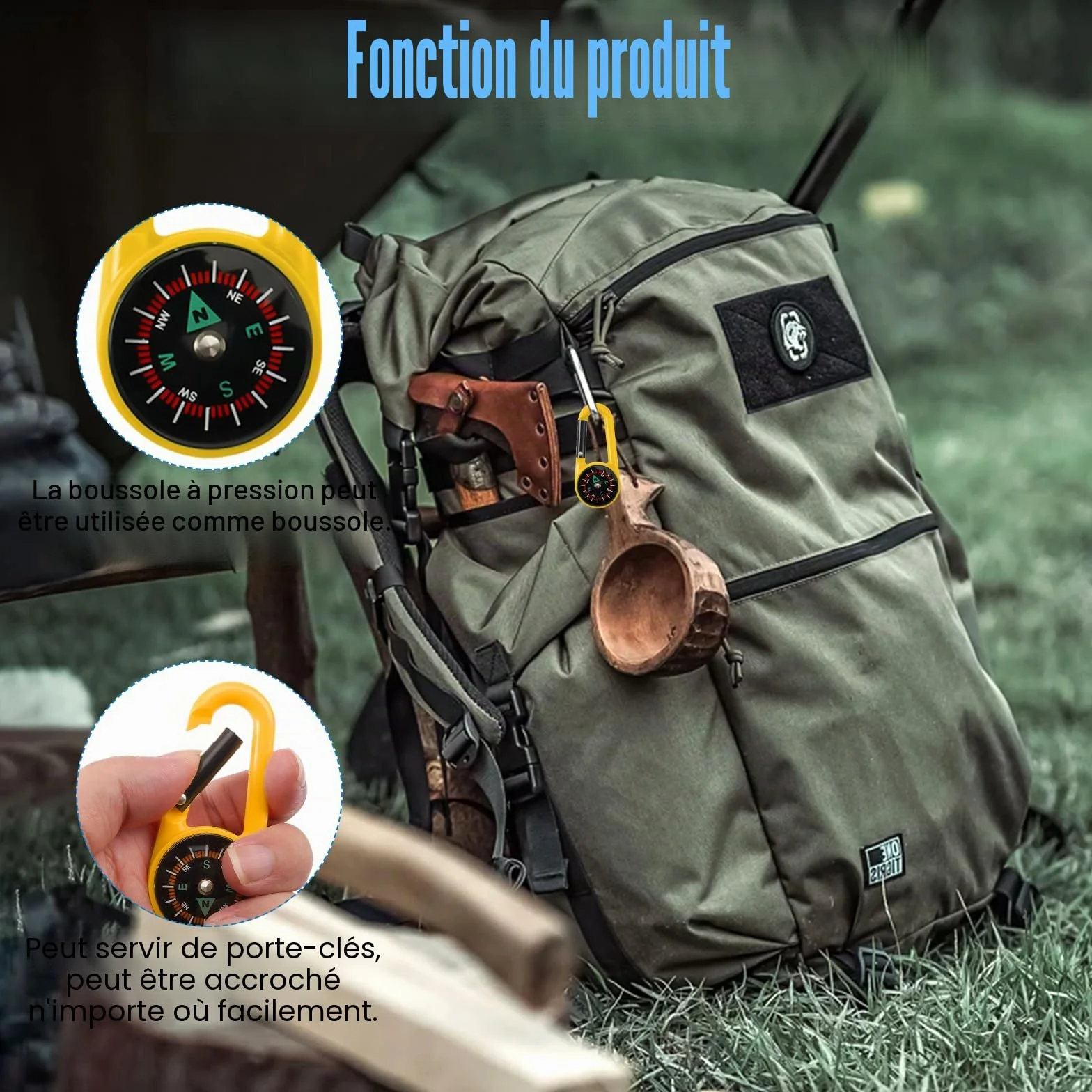 Boussole de Camping Colorée, Boussole Randonnée, Boussole Enfant, Multicolore, Mousqueton Multifonction avec Boussole, Mini Boussole Extérieur