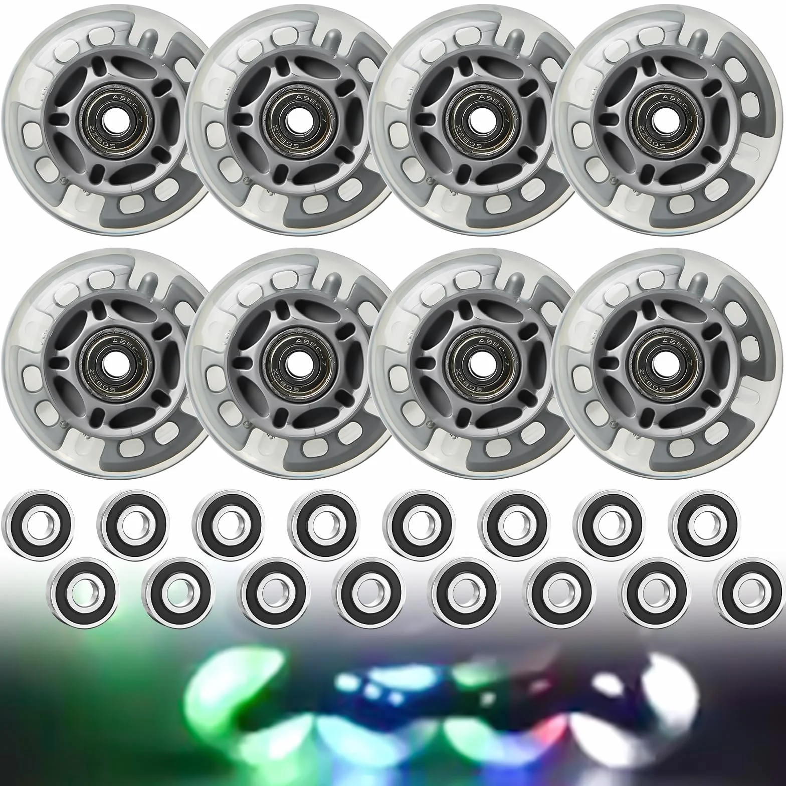 Roues de roller en ligne 72 mm avec roulements à billes argent transparent