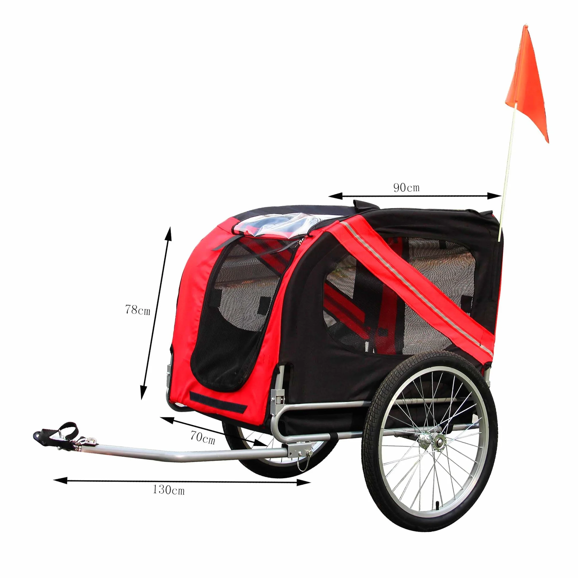 Wiltec Remorque de vélo pour Chien 2200x700x780 mm Capacité 40 kg Poussette à attelage Embrayage Rotatif de sécurité Moustiquaire Tissu Anti-Pluie