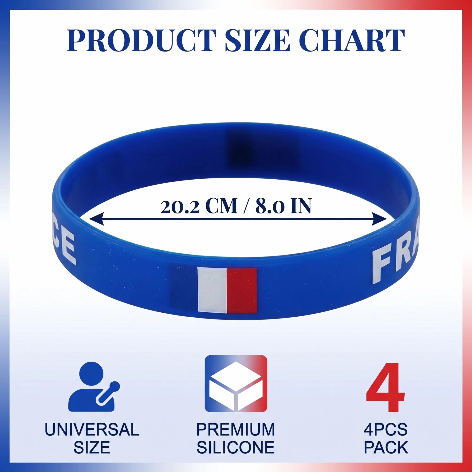 Bracelet Nylon Bleu Blanc Rouge Élastique Réglable Imperméable Taille Unique 4 Pièces