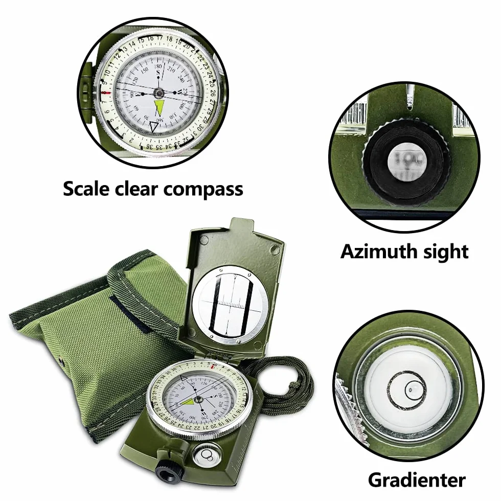 Boussole Multifonctionnelle Militaire Imperméable avec Sac de Transport pour Randonnée Camping