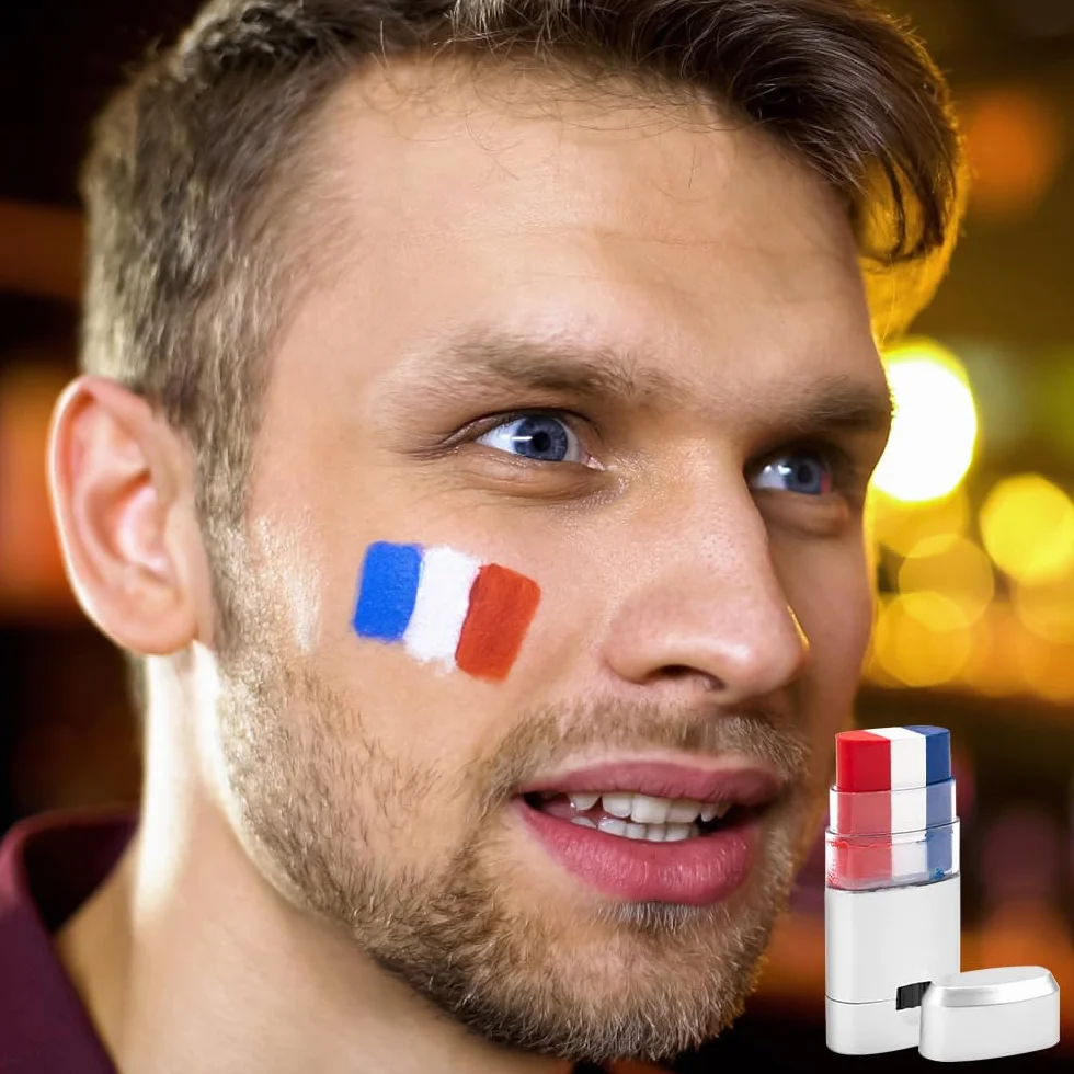 NAVESO Maquillage Bleu Blanc Rouge, 3 Stick Kit Supporter France EM 2024