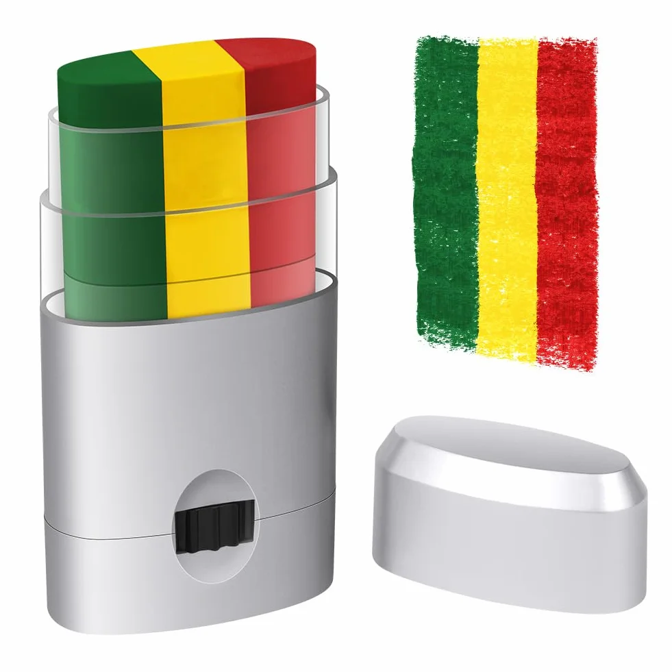 Tricolore Stick Maquillage Vert Jaune Rouge - Stylo Cosmétique Temporaire pour Événements Sportifs - Couleurs Vives Sans Transfert