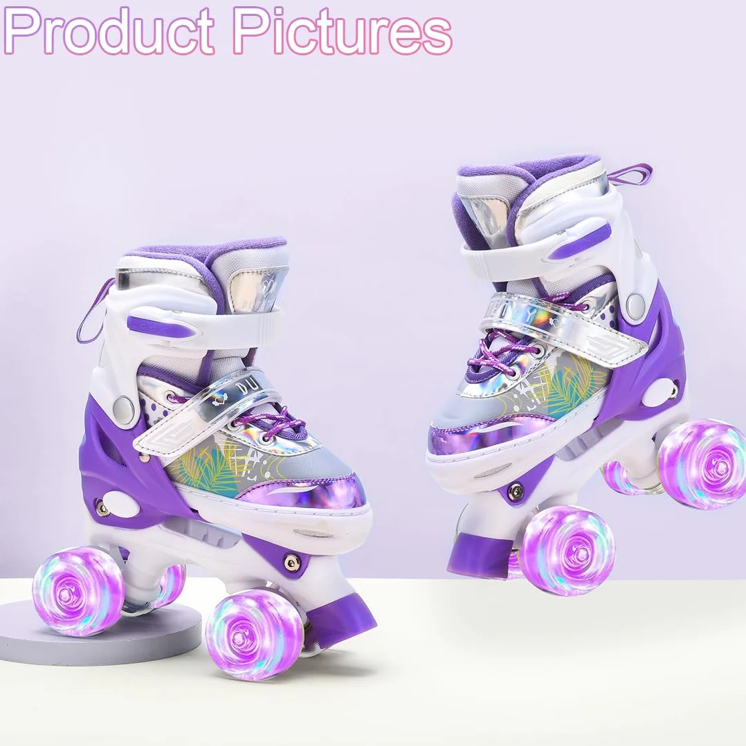 ERNAN Roller Enfant 4 Taille Réglable 8 Roues Lumineuses Patins à Roulettes Débutants