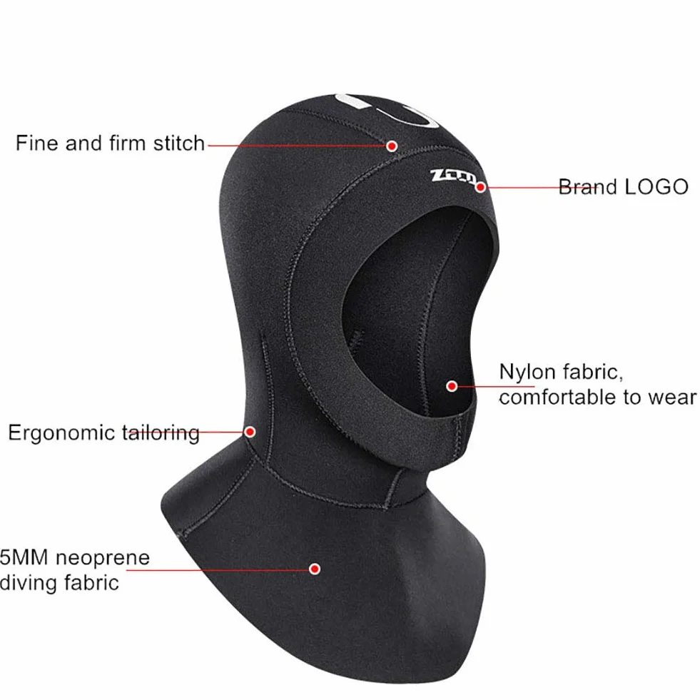 Cagoule de plongée en néoprène 5 mm pour homme et femme - Chaud