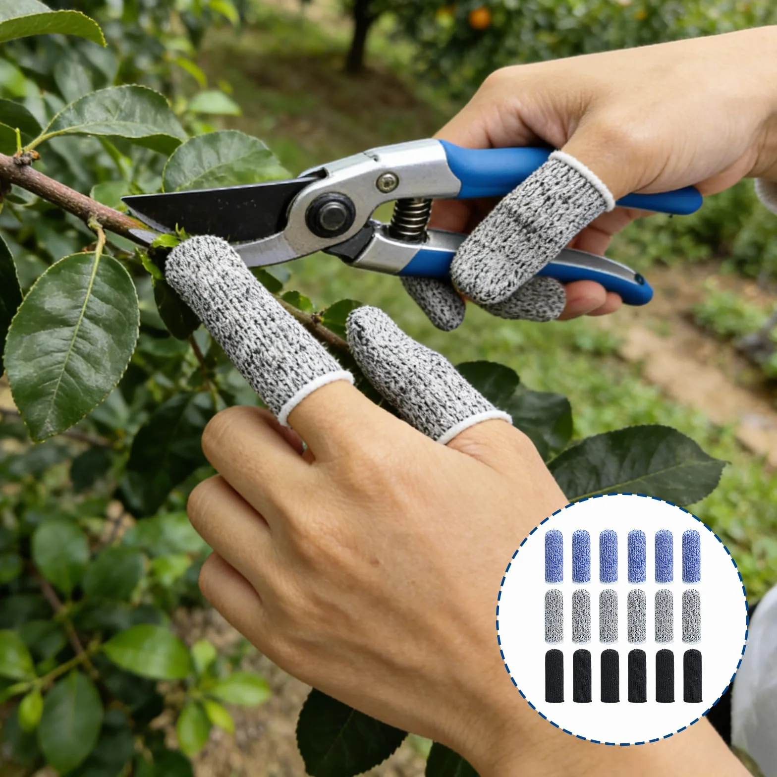 Protège-Doigts Anti-Coupure Réutilisable, 18 Pièces Doigtier Respirant Résistant Antidérapant pour Jardin Cuisine DIY (Noir, Bleu, Gris)