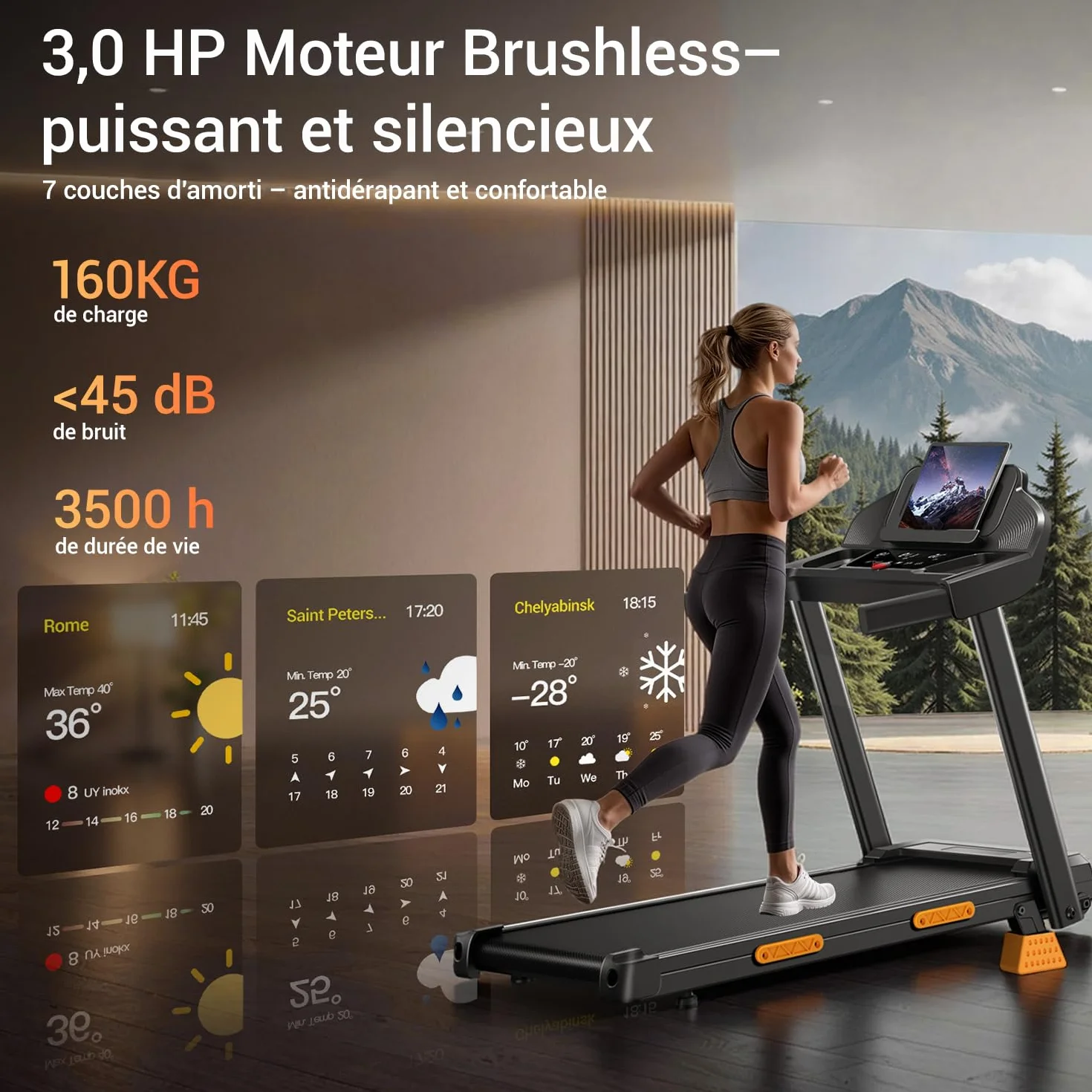 LONTEK Tapis de Course Pliable Inclinable 15% 12KM/H avec Moteur 3,0 CV Charge Max. 136KG