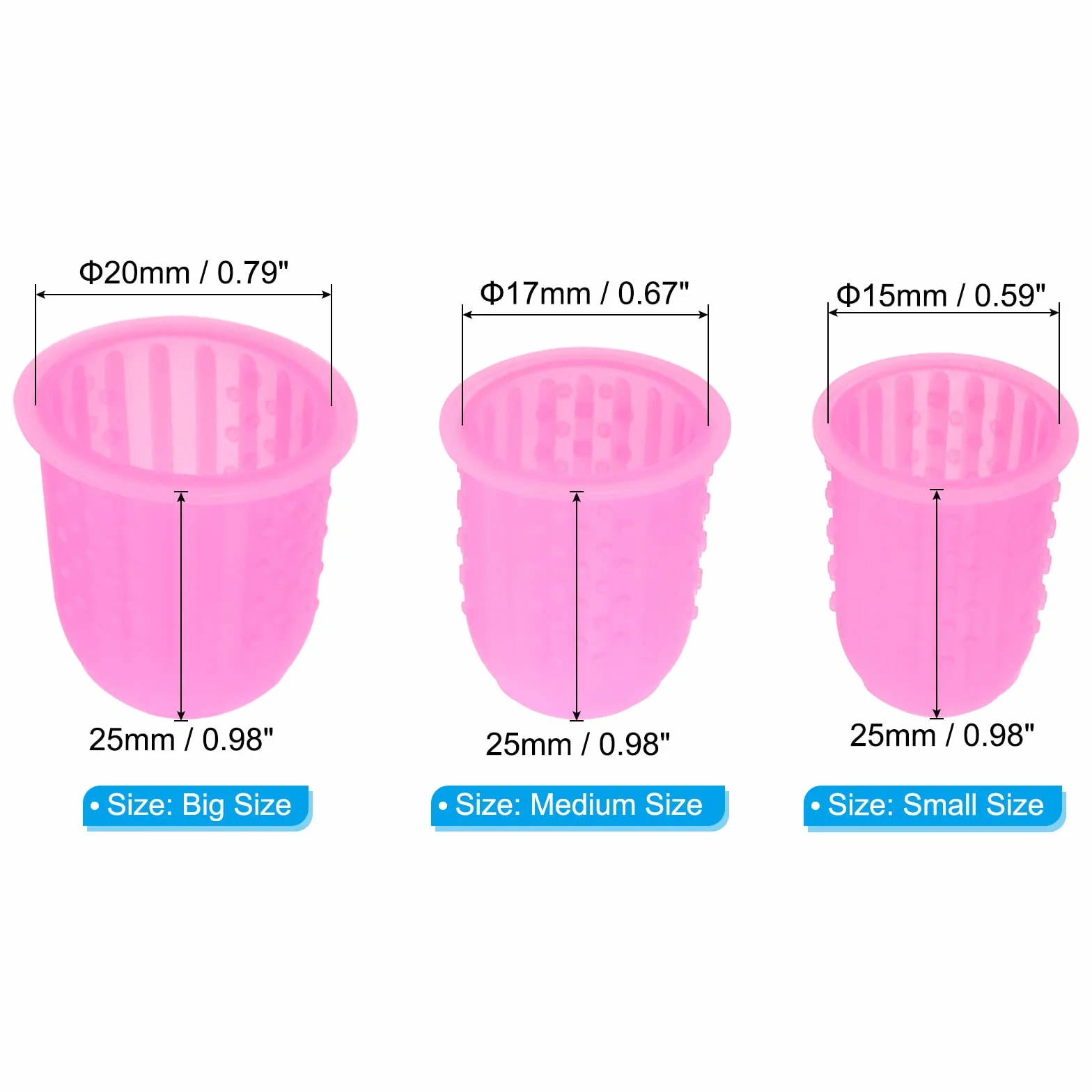 PATIKIL Silicone Finger Protectors, 15 Pcs Thumb Cushions, 3 Sizes, Pink