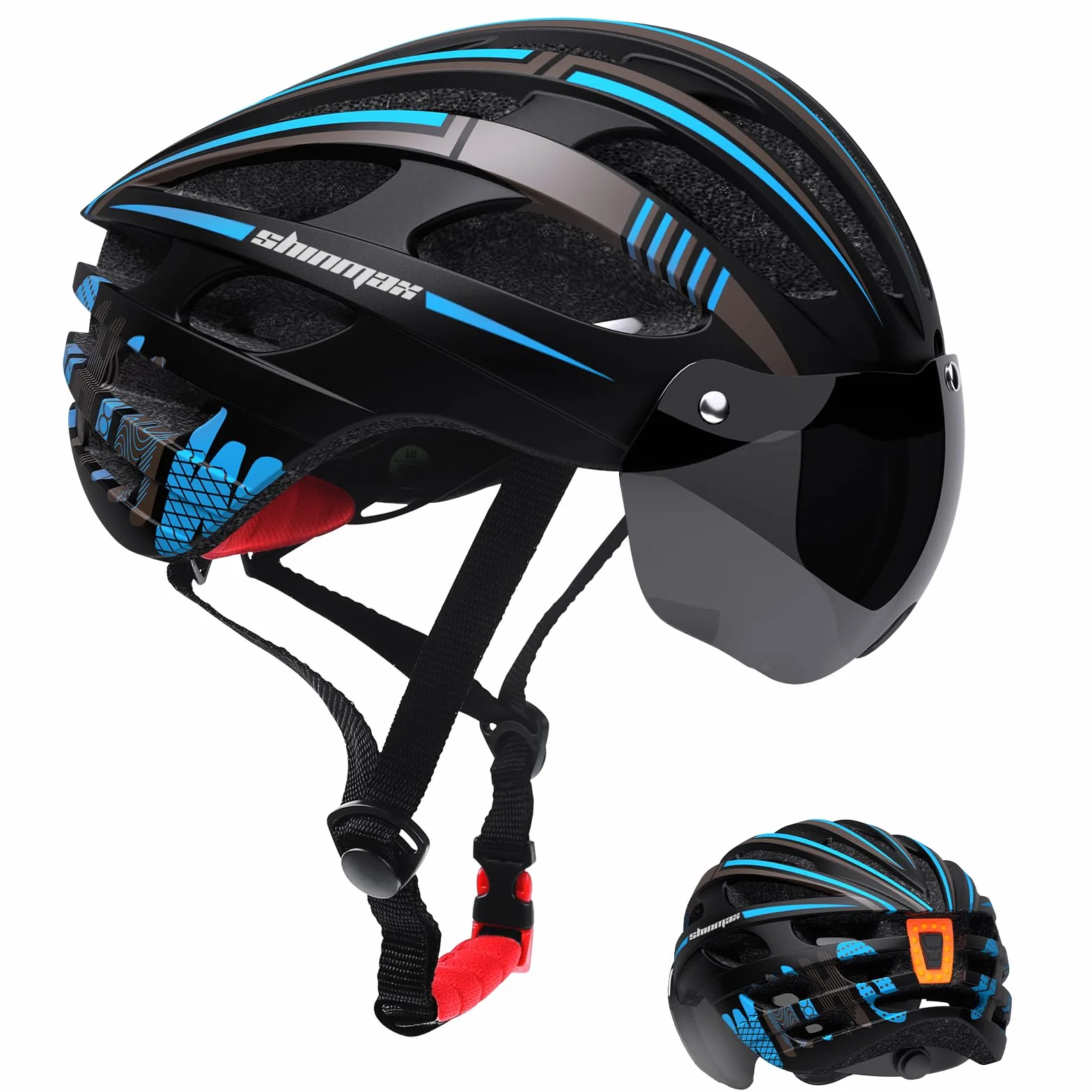 Shinmax Casque Vélo Homme Femme avec Lumière USB Visière Magnétique Certifié CE 57-62CM RC-049
