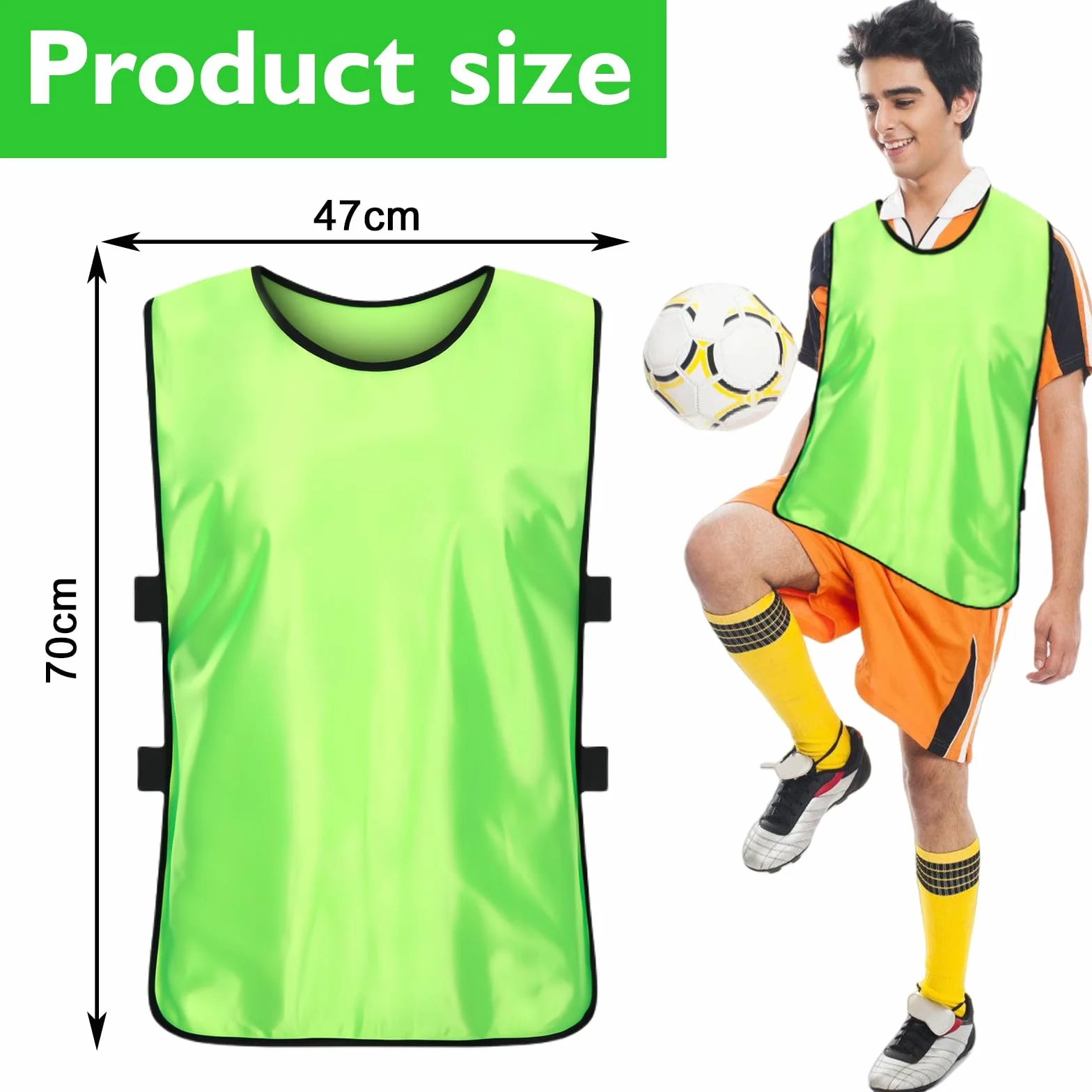 GOMETY Lot de 12 maillots de sport football unisexe 70 x 47 cm réglage hauteur 175-200 cm
