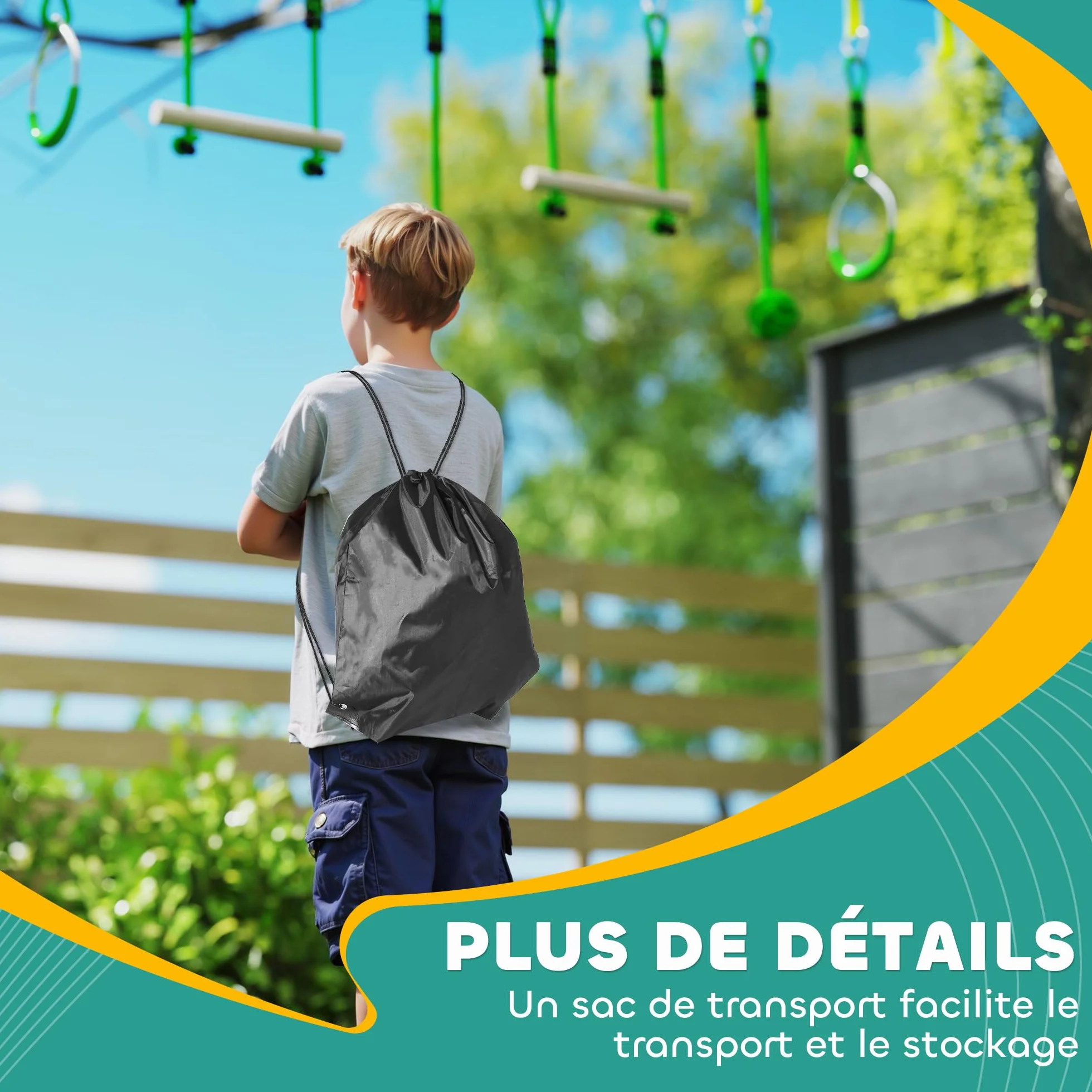 AIYAPLAY Parcours d'obstacles Ninja pour Enfants 10 m 50 kg Slackline Sac de Transport Bois de Sapin PP Vert