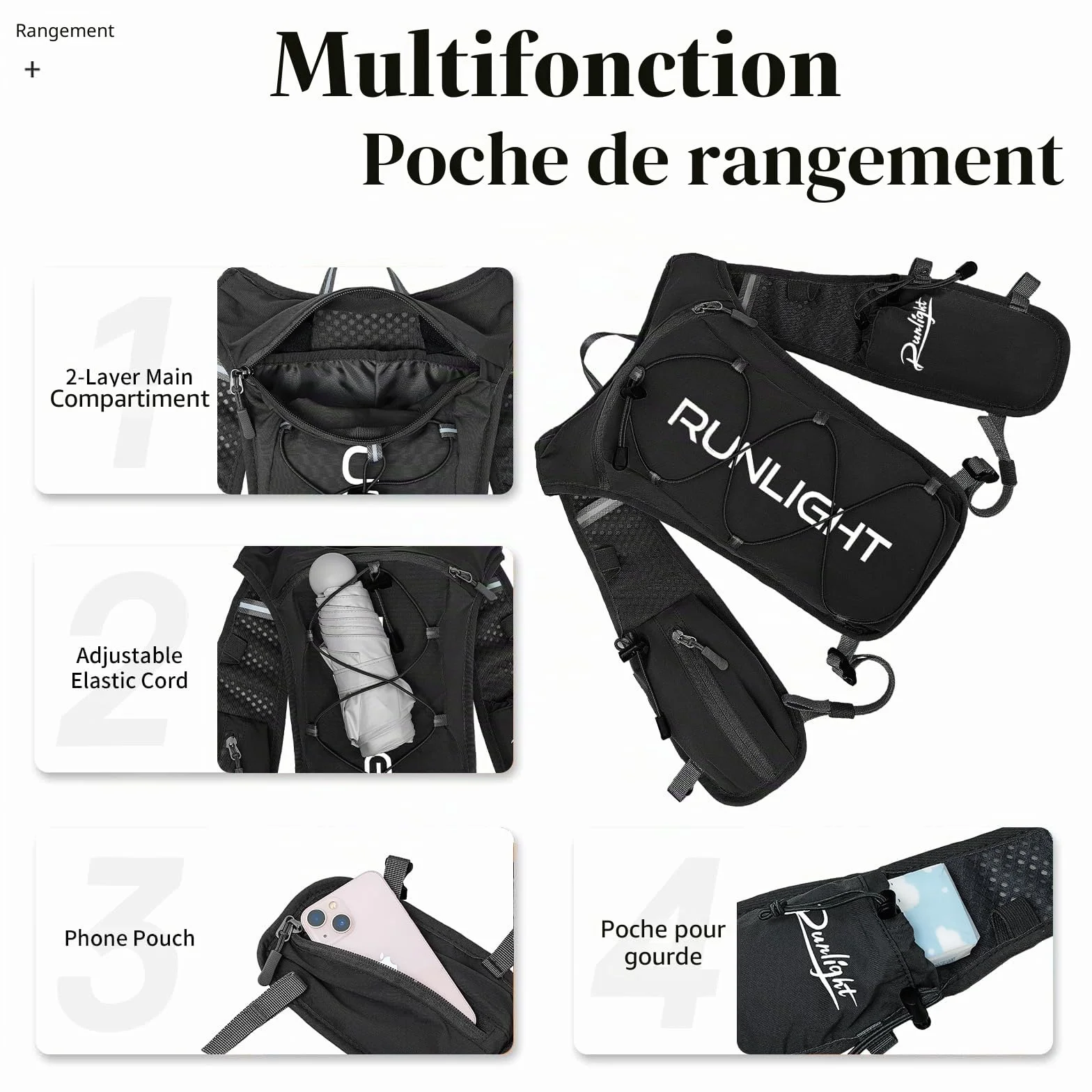 Runlight Gilet de course homme femme hydratation 1500 ml sangles réglables